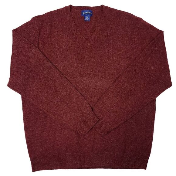 Club Room 100% Lambs Wool V-Neck Sweater Mens Large Maroon Lightweight Preppy - Picture 1 of 7